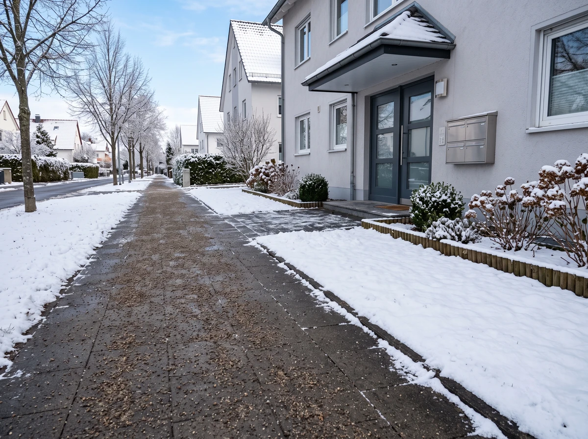 Gehweg nach dem Winterdienst – geräumt und gestreut, sicher begehbar
